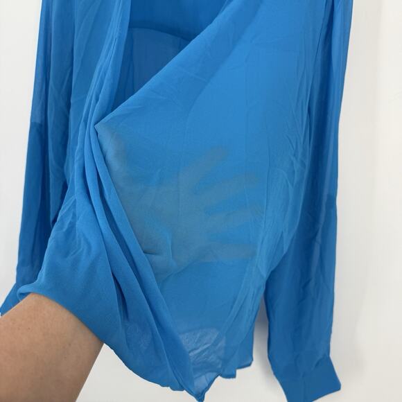 BCBGMAXAZRIA Sheer Chiffon Wrap Topper Women size XL Light Blue Long Sleeves - Picture 2 of 9